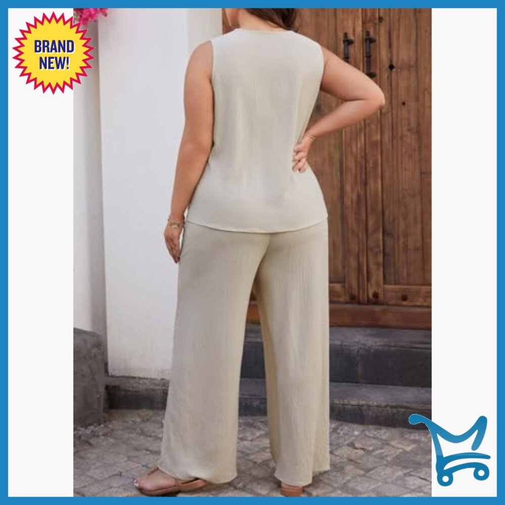 Plus Size Sleeveless Top Wide Leg Pants Matching Set Lounge Workout - Picture 3 of 7